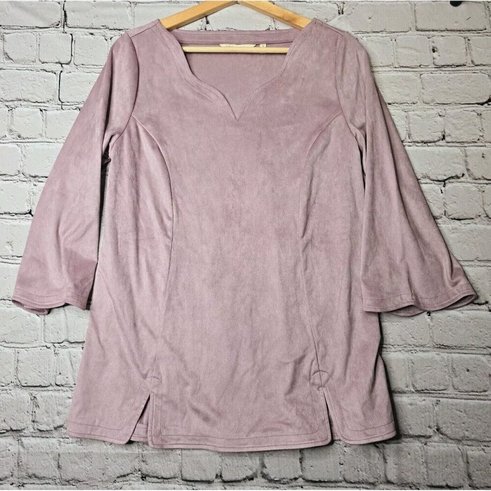Soft Surroundings Faux Suede V Neck Tunic Top Lilac Purple Size S